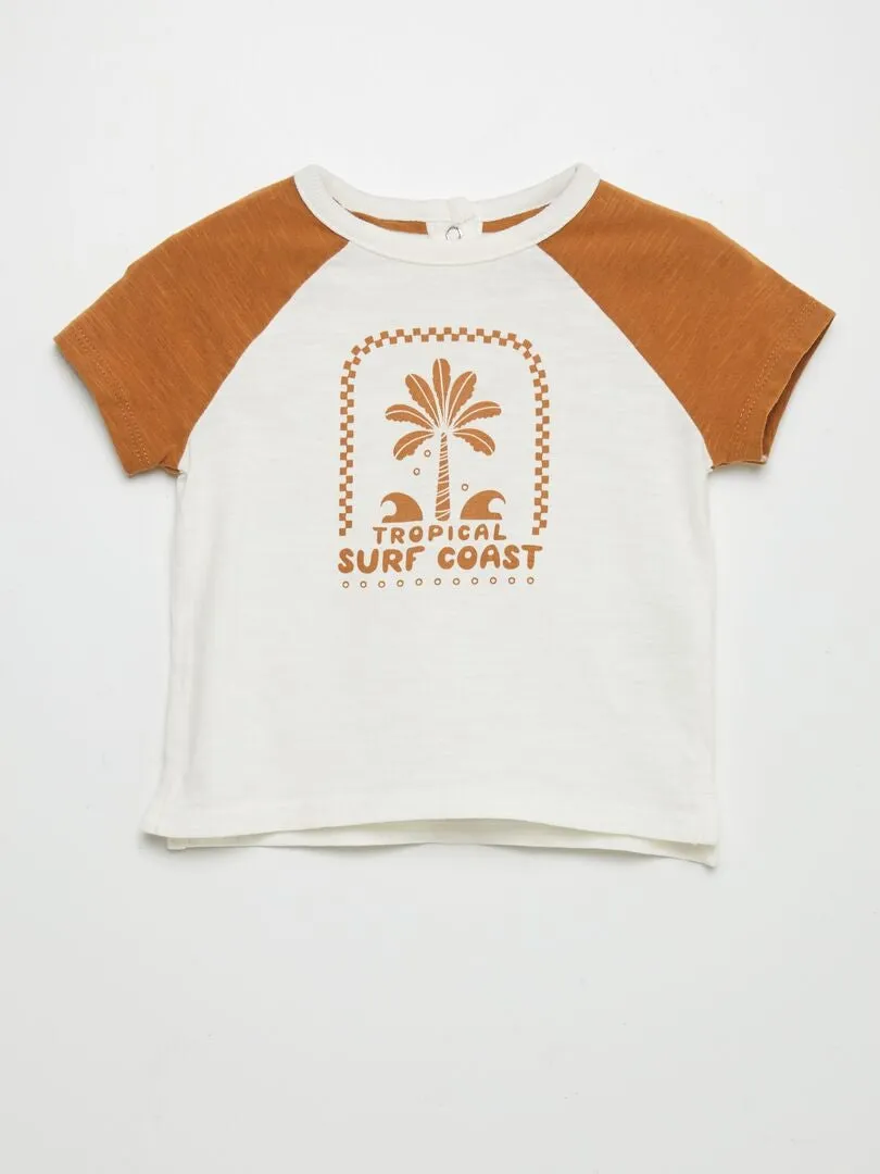CAMISETA ESTAMPADA CON MANGA CON CONTRASTE  BLANCO