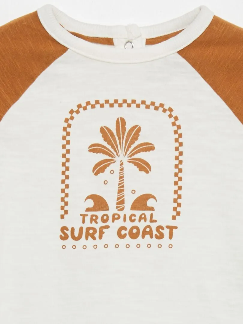 CAMISETA ESTAMPADA CON MANGA CON CONTRASTE  BLANCO
