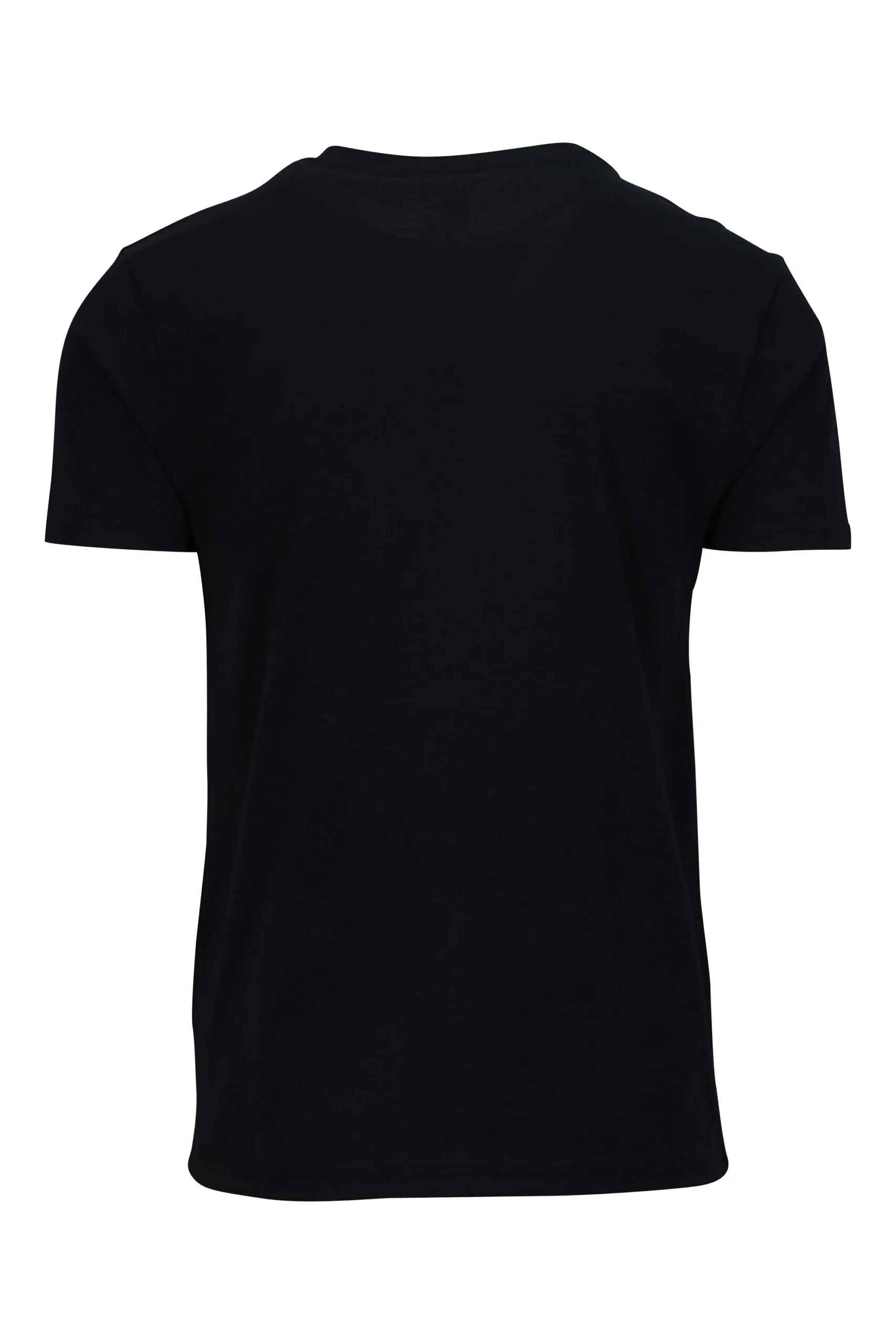 Camiseta negra con logo blanco con detalle rojo en cinta en hombros
