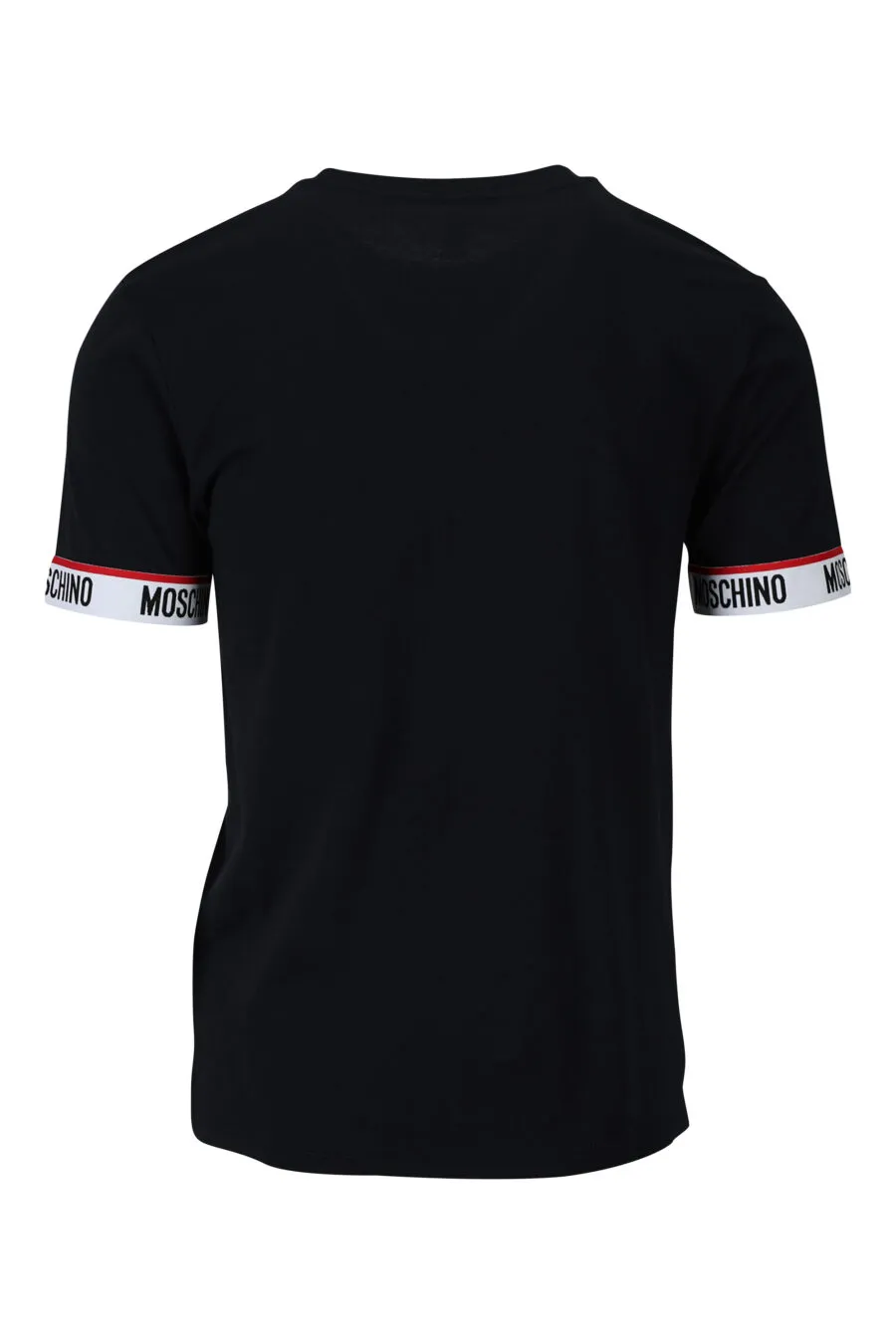 Camiseta negra con logo en cinta en manga