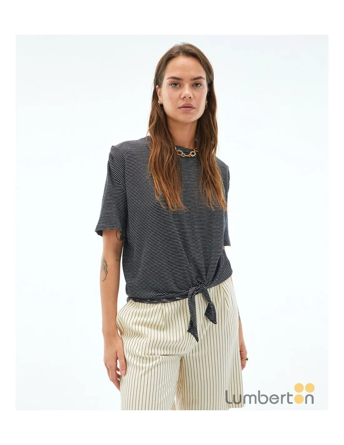 Camiseta rayas y blanca con hombreras CT326
