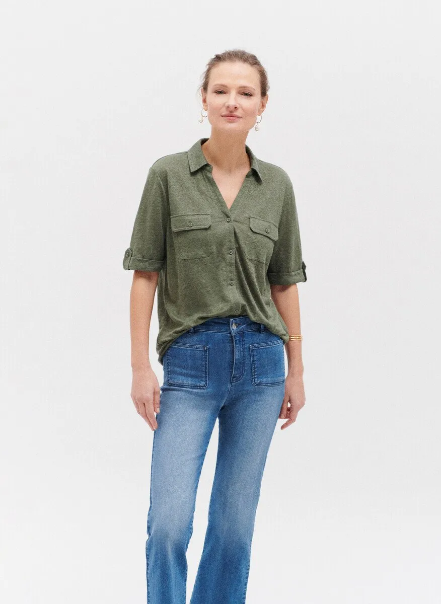 CAROLL ESTELA  CAMISA RECTA DE LINO EN VERDE