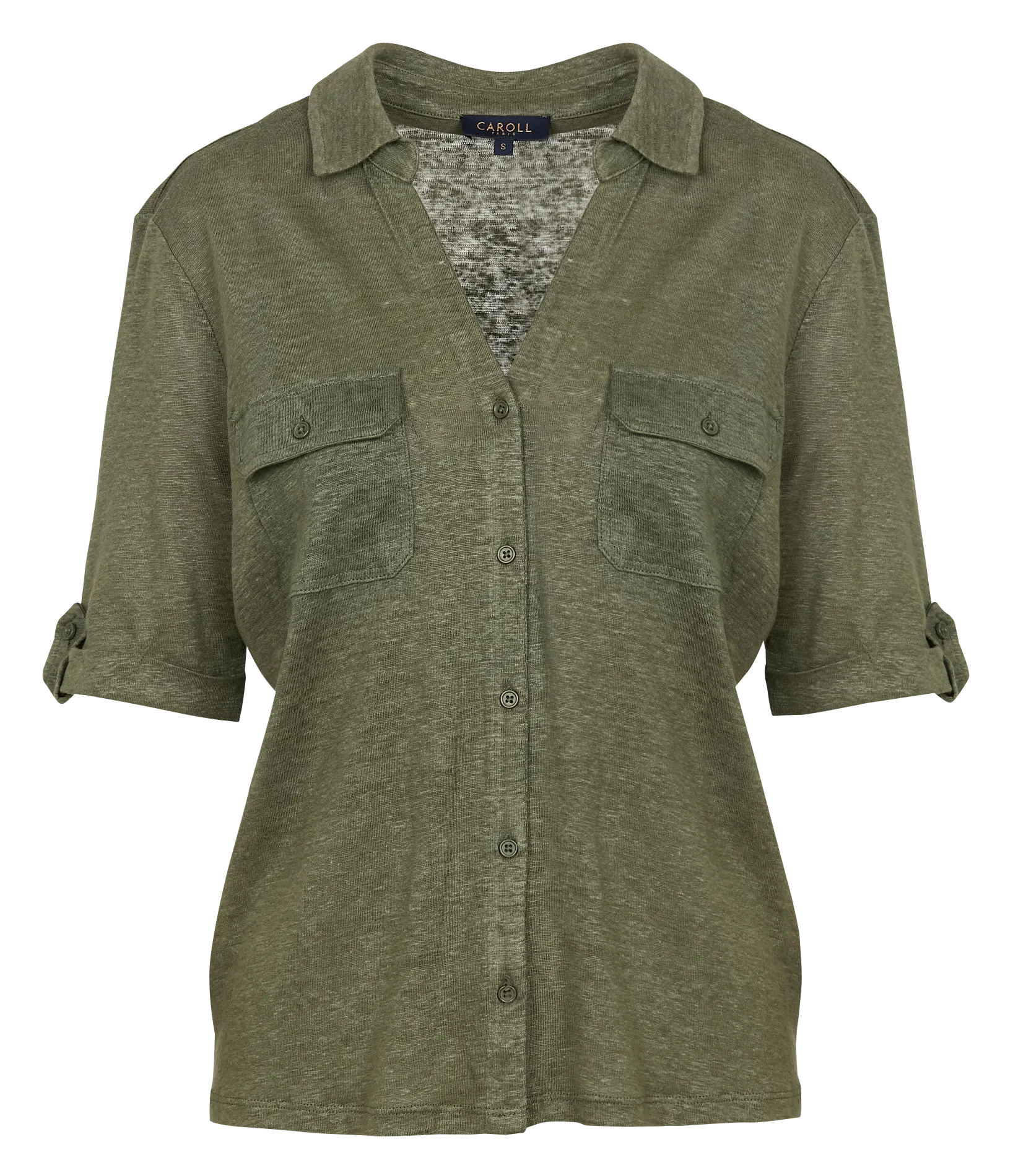 CAROLL ESTELA  CAMISA RECTA DE LINO EN VERDE