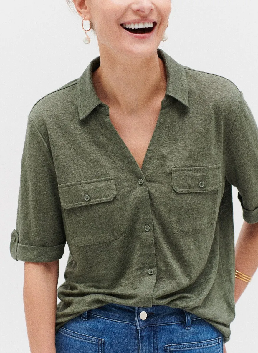 CAROLL ESTELA  CAMISA RECTA DE LINO EN VERDE