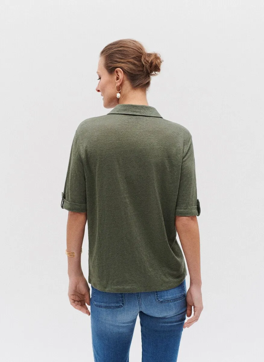 CAROLL ESTELA  CAMISA RECTA DE LINO EN VERDE