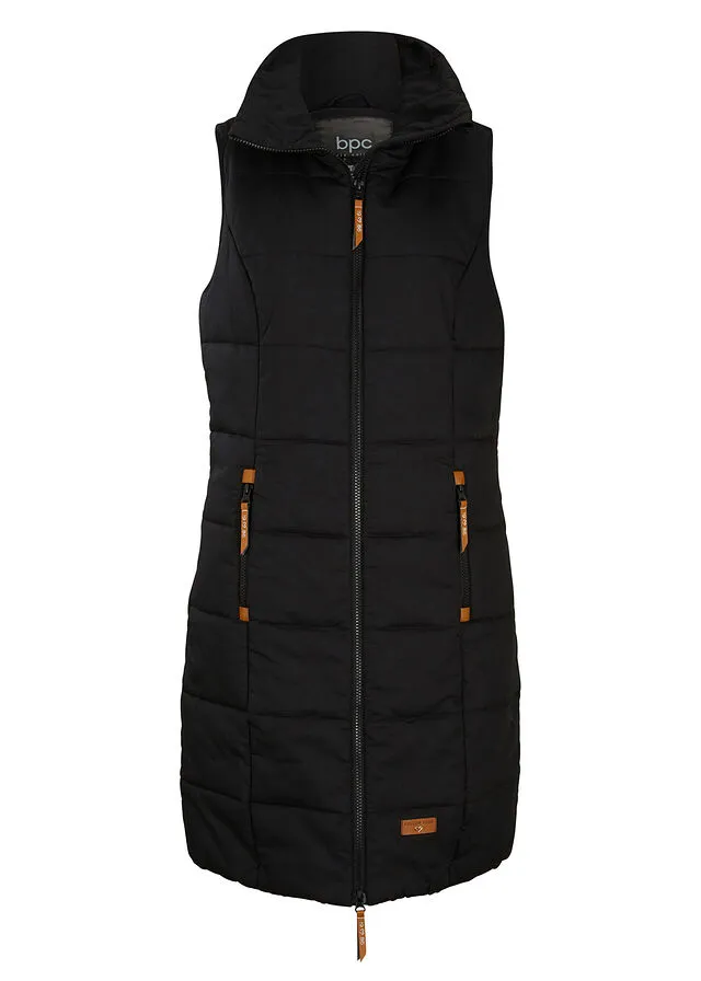 Chaleco largo con cuello alto Negro