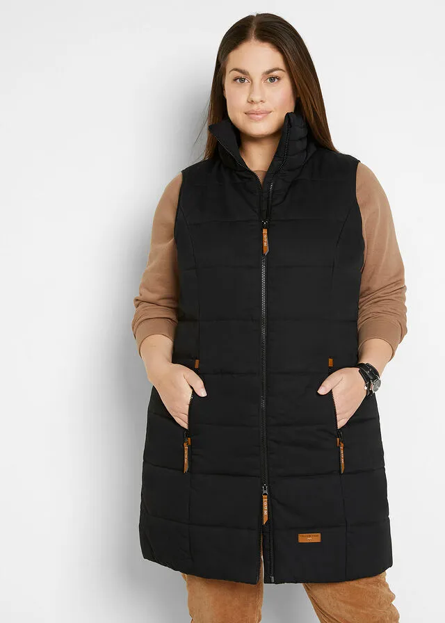 Chaleco largo con cuello alto Negro