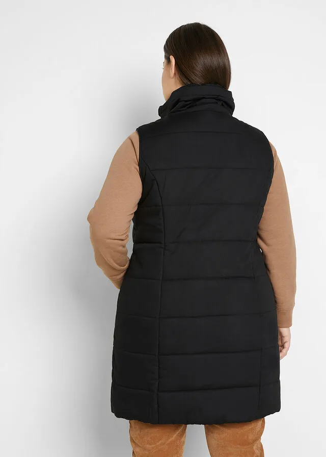 Chaleco largo con cuello alto Negro