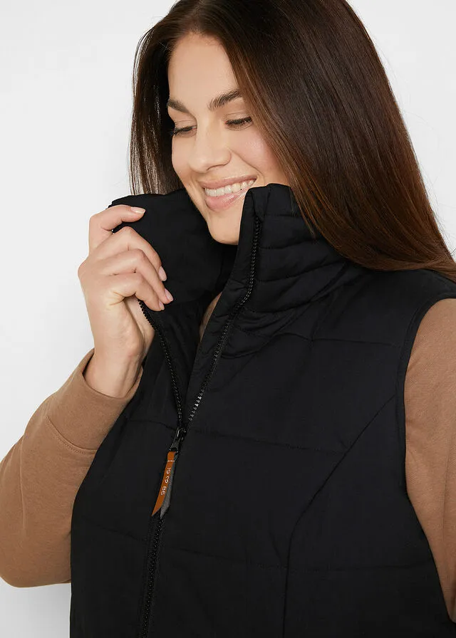 Chaleco largo con cuello alto Negro