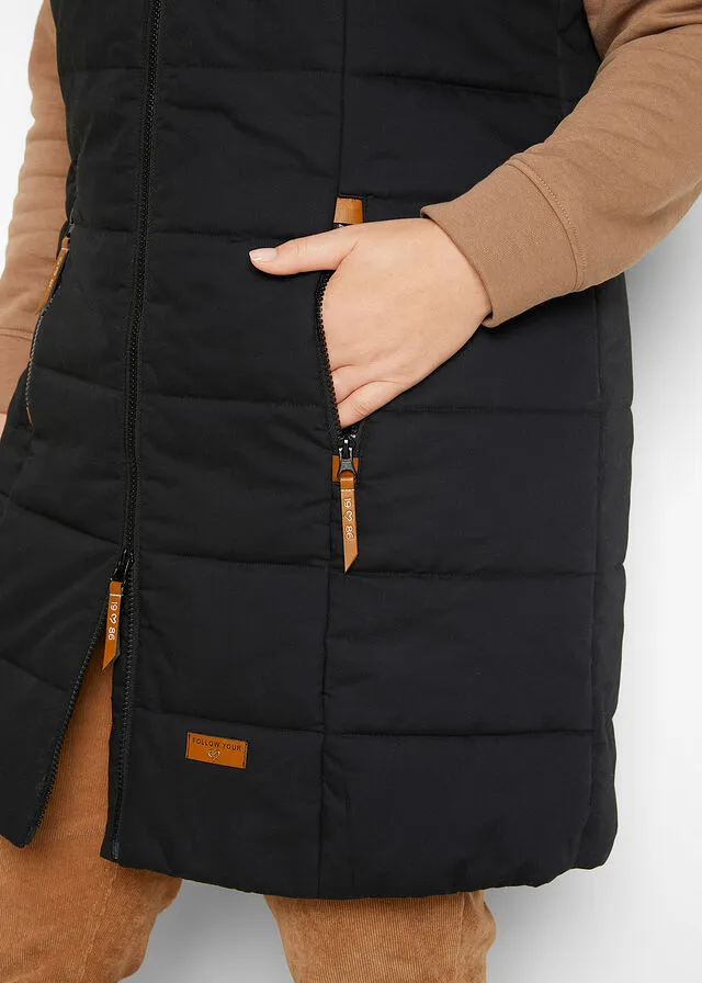 Chaleco largo con cuello alto Negro
