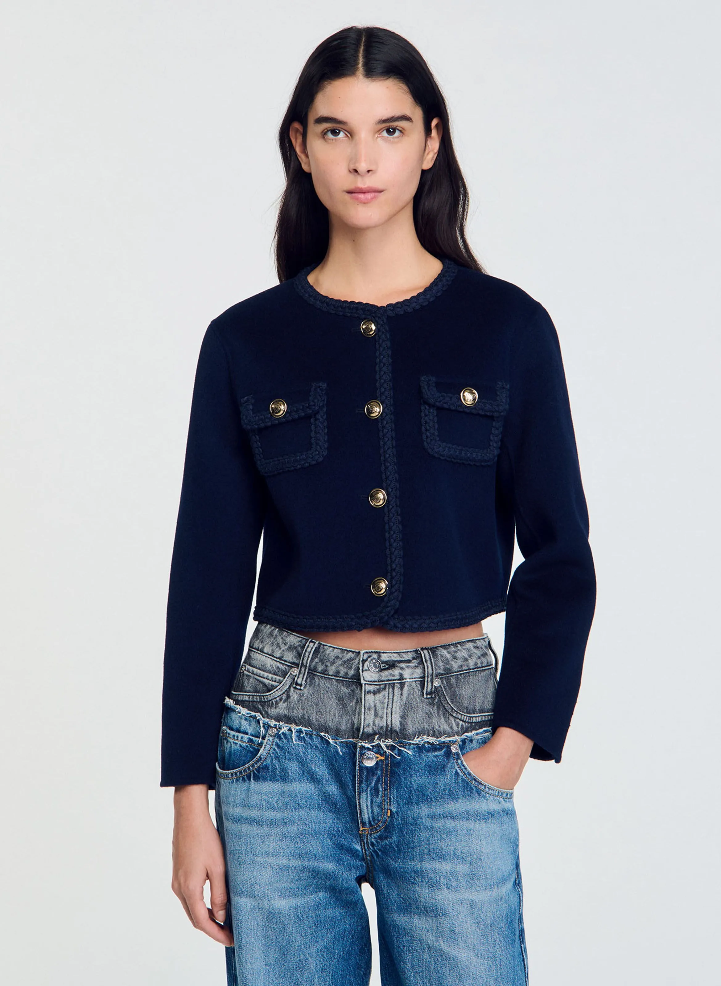 Chaqueta corta de espiga en azul