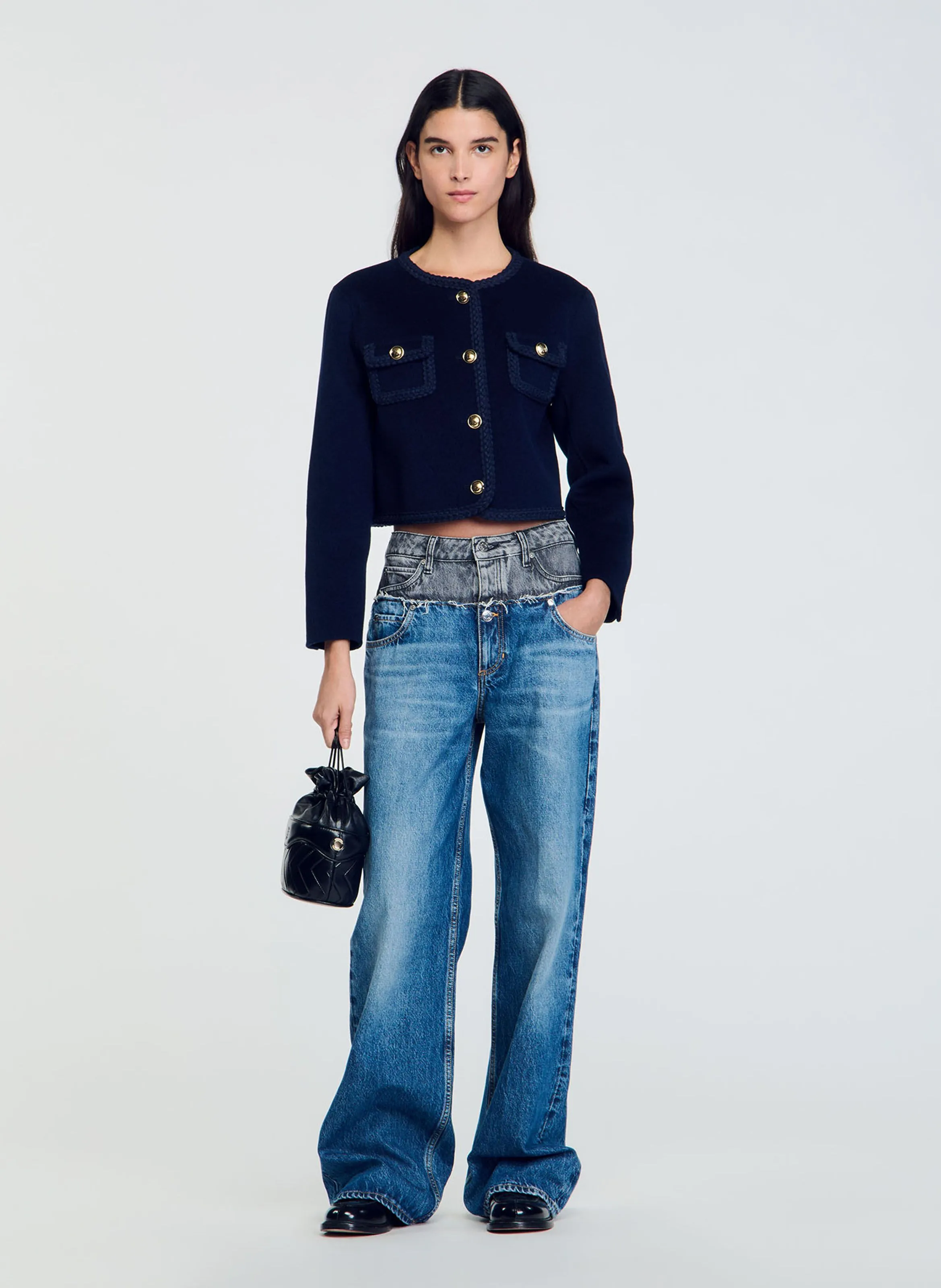 Chaqueta corta de espiga en azul