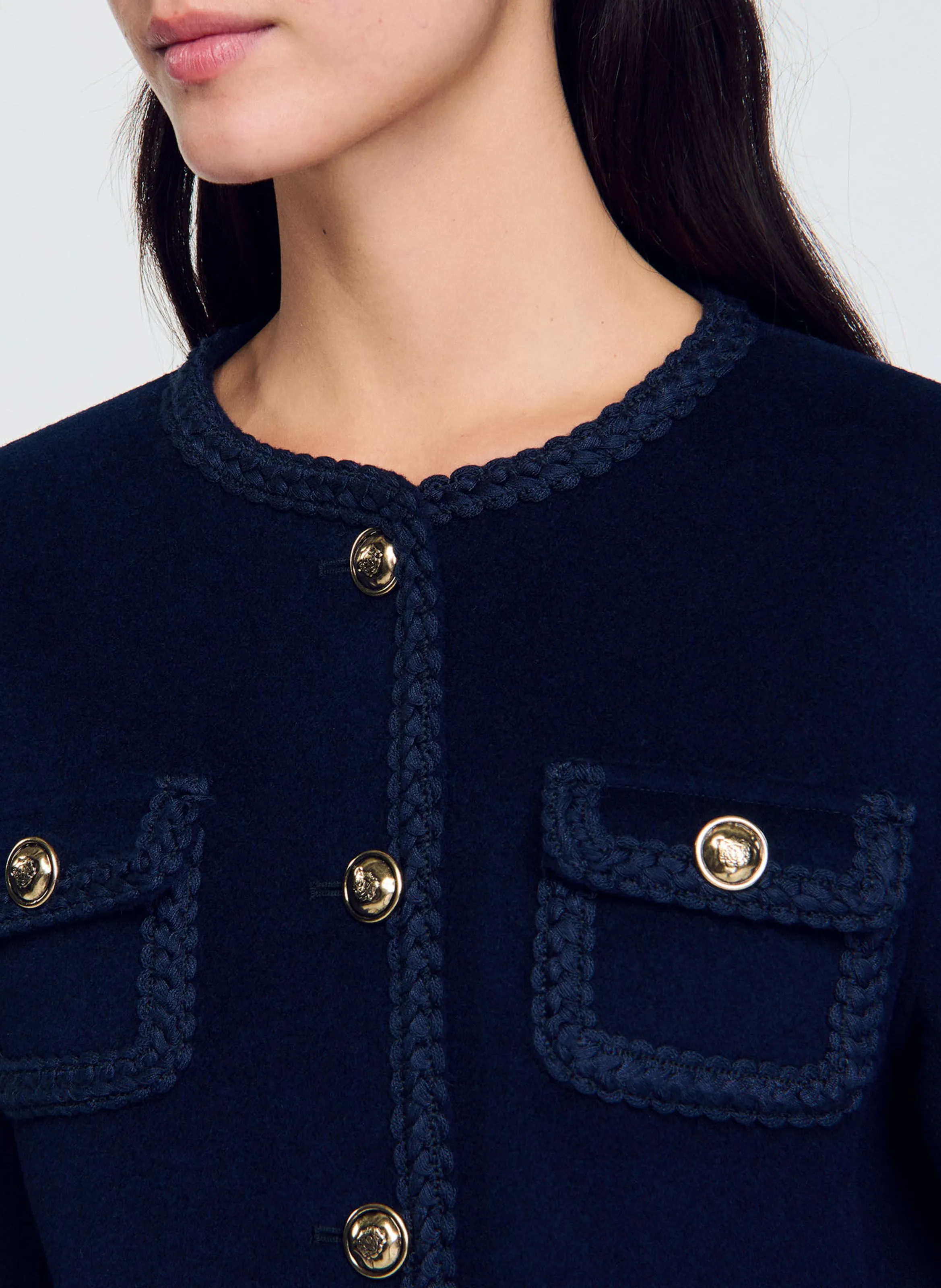 Chaqueta corta de espiga en azul