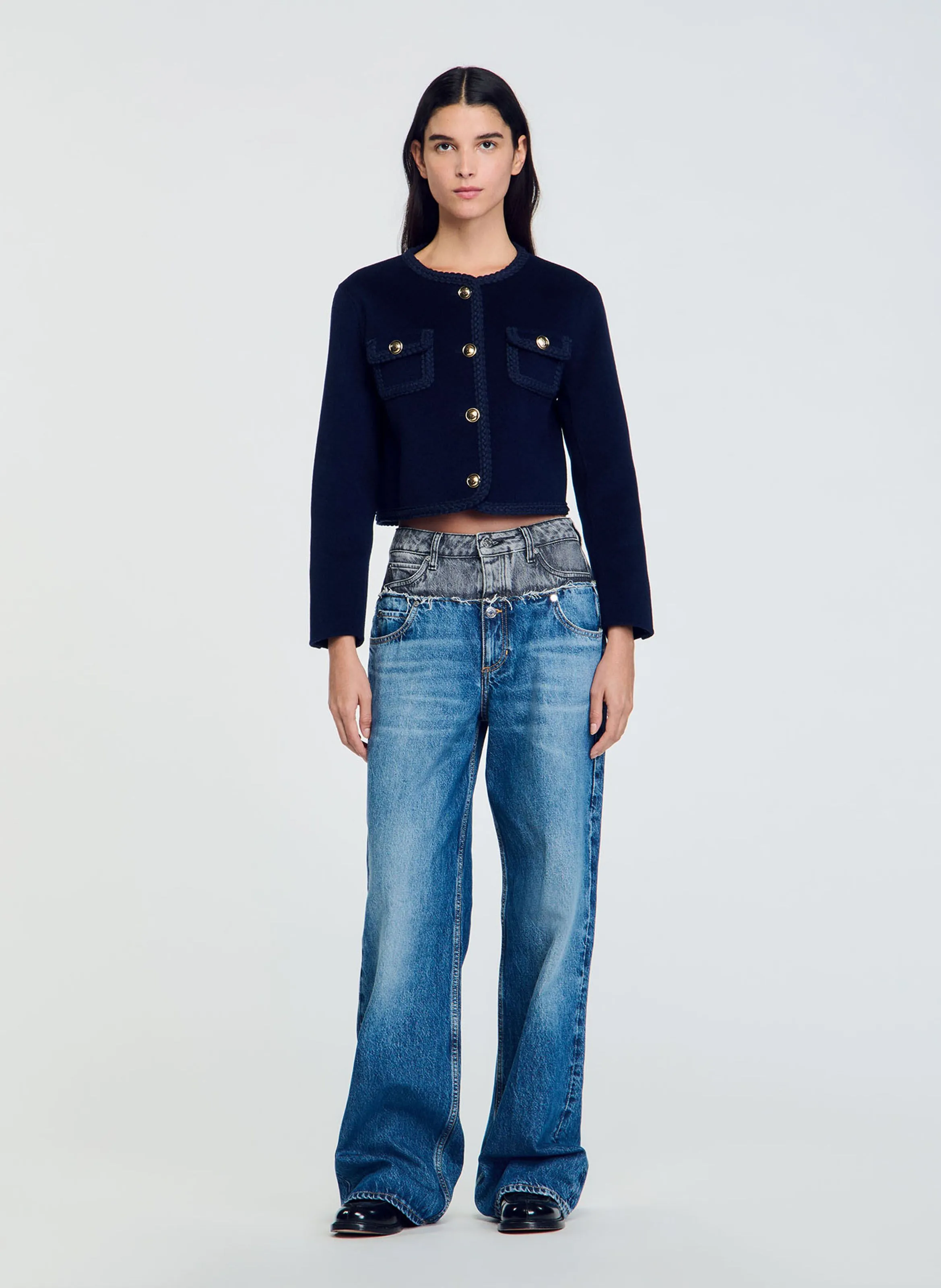 Chaqueta corta de espiga en azul