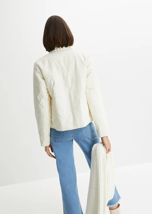 Chaqueta corta guateada sin cuello Beige claro
