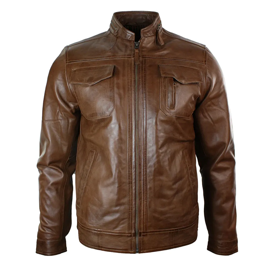 Chaqueta de biker de cuero de vino informal con cremallera corta para hombres