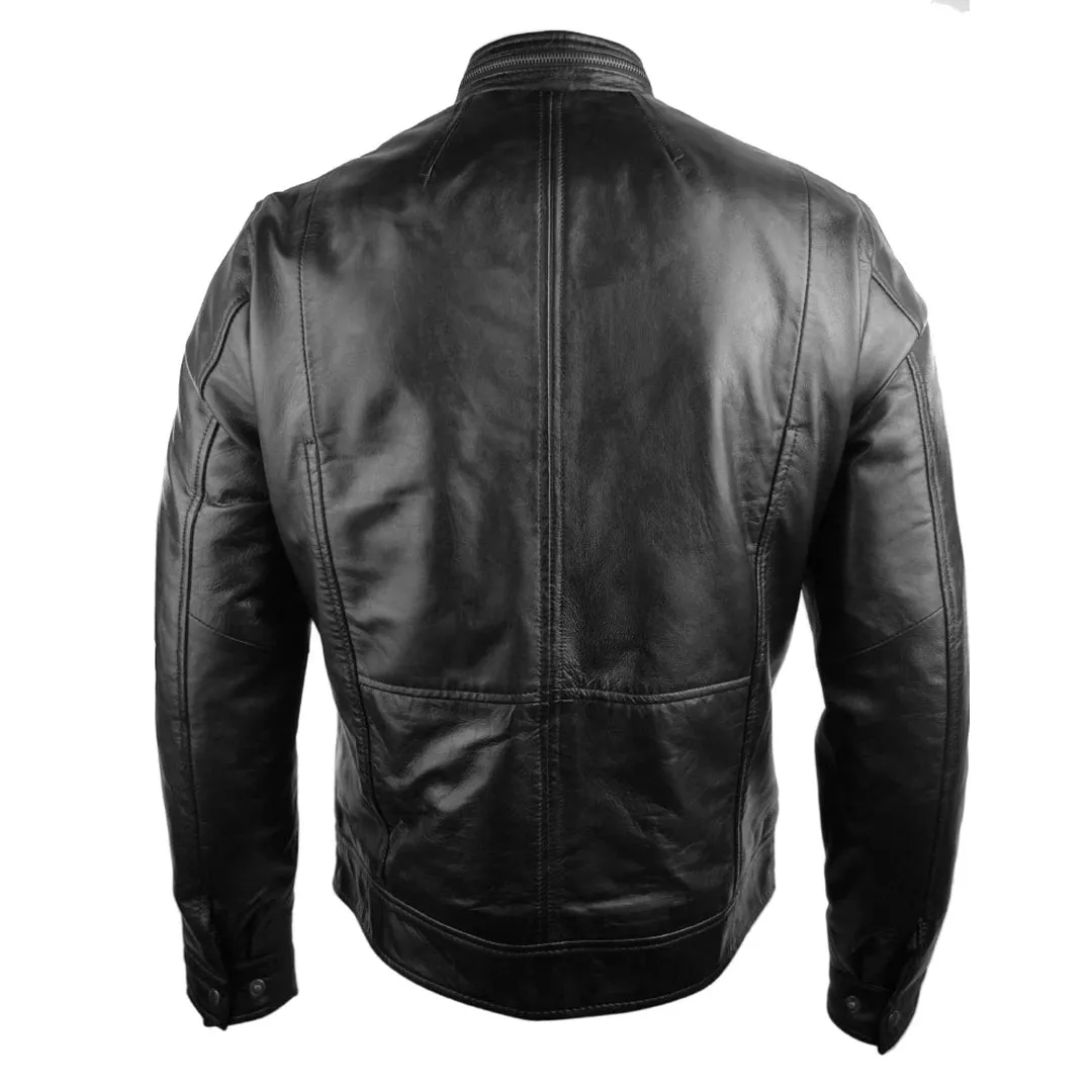 Chaqueta de biker de cuero de vino informal con cremallera corta para hombres