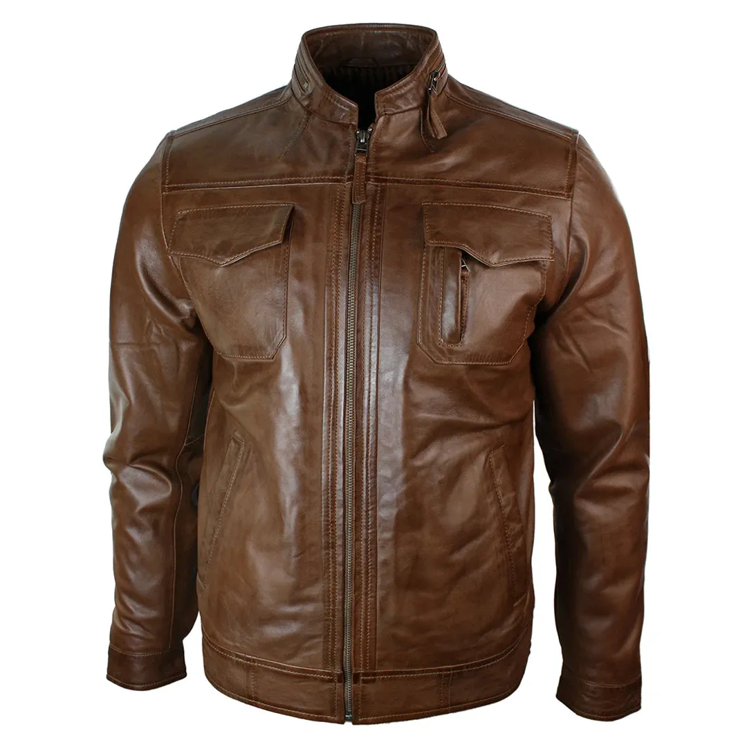 Chaqueta de biker de cuero de vino informal con cremallera corta para hombres