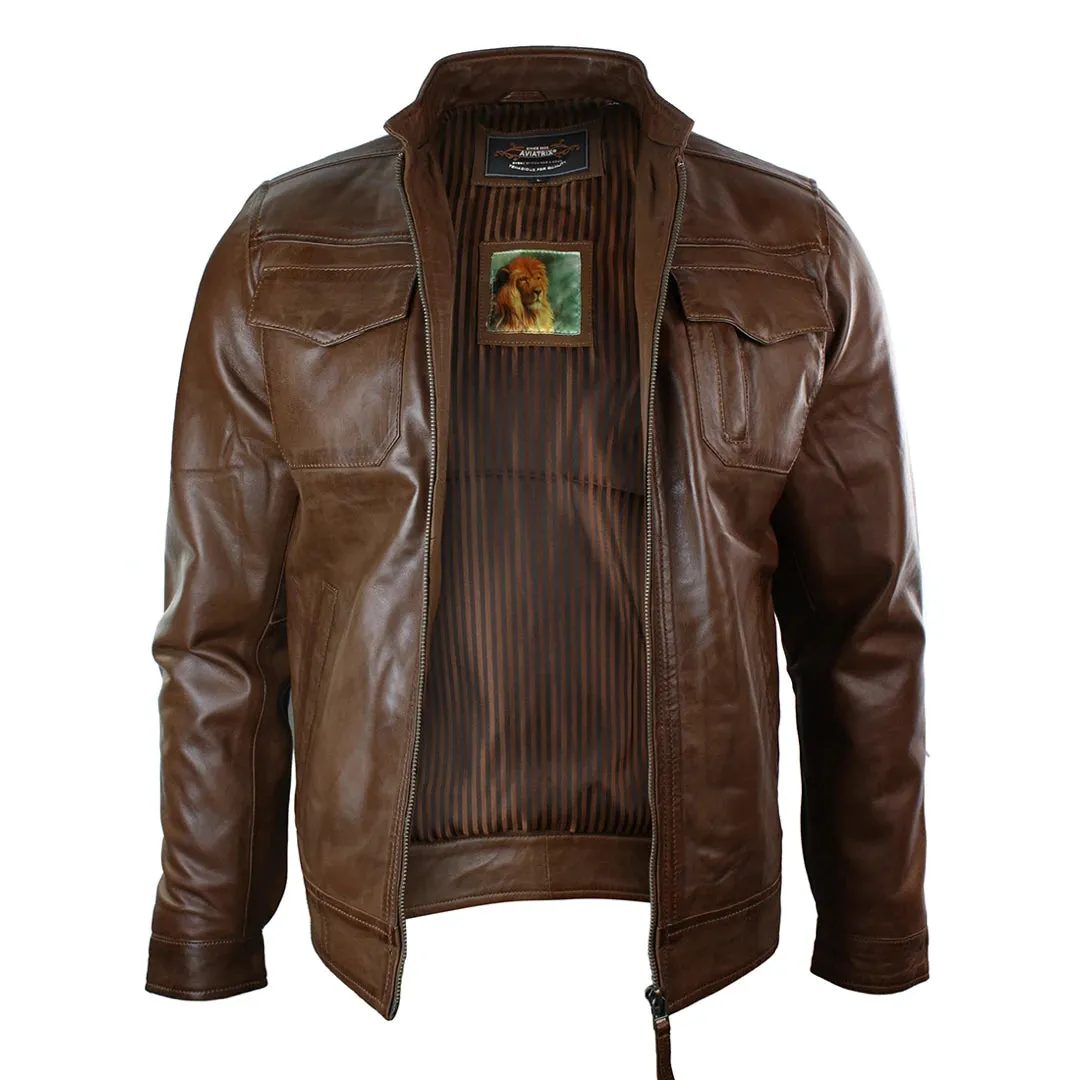 Chaqueta de biker de cuero de vino informal con cremallera corta para hombres
