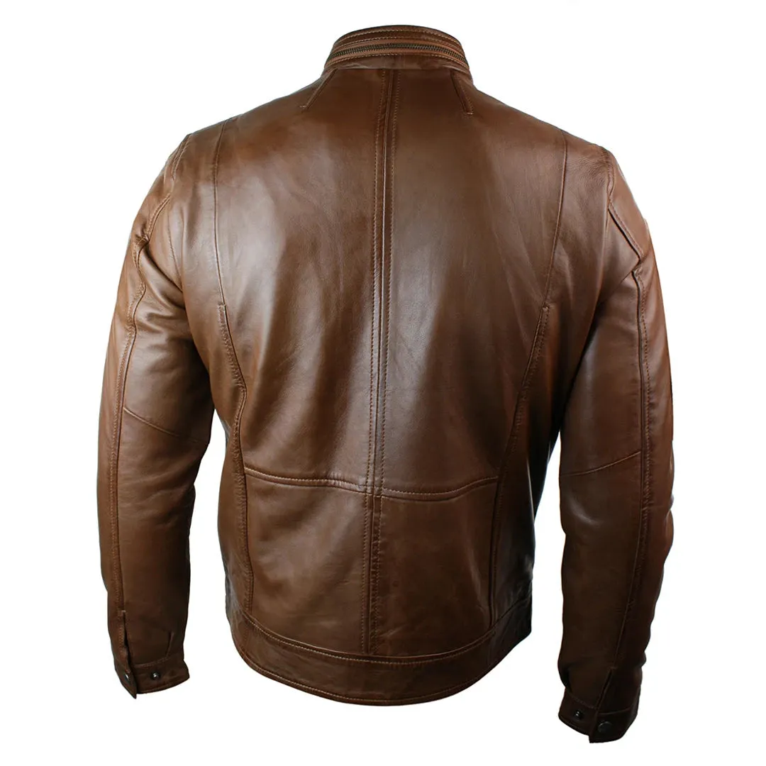 Chaqueta de biker de cuero de vino informal con cremallera corta para hombres