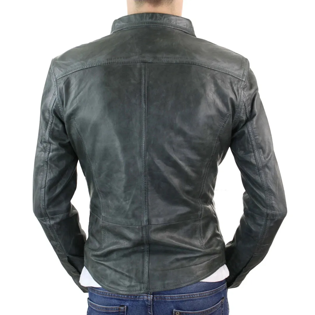 Chaqueta de cuero retro estilo camisa ajustada para hombre marrón tostado informal