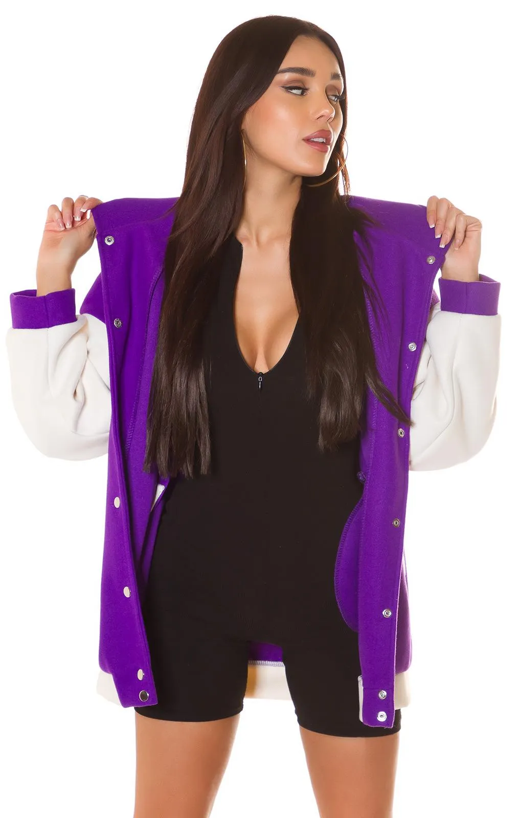 Chaqueta elegancia bicolor lila beige