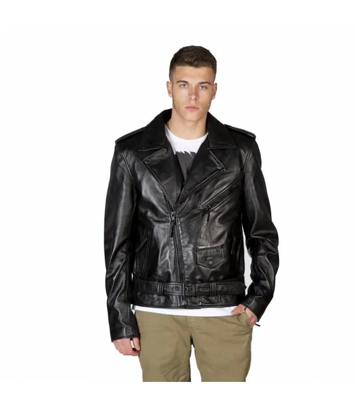 CHAQUETA PIEL NAPA HOMBRE CRUZADA NEGRA CREMALLERAS NEGRAS NEWROCK NRLMJ006S4