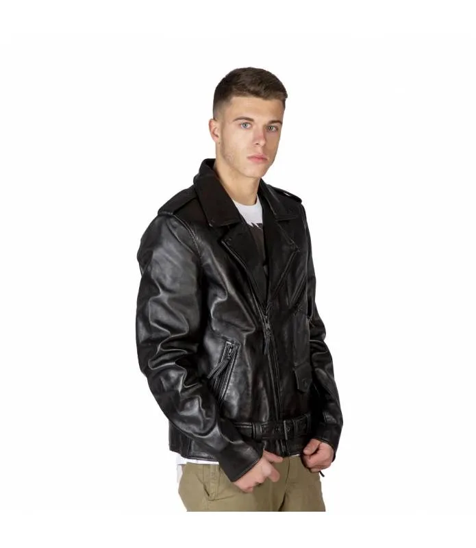 CHAQUETA PIEL NAPA HOMBRE CRUZADA NEGRA CREMALLERAS NEGRAS NEWROCK NRLMJ006S4