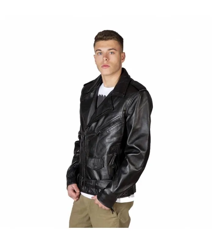 CHAQUETA PIEL NAPA HOMBRE CRUZADA NEGRA CREMALLERAS NEGRAS NEWROCK NRLMJ006S4