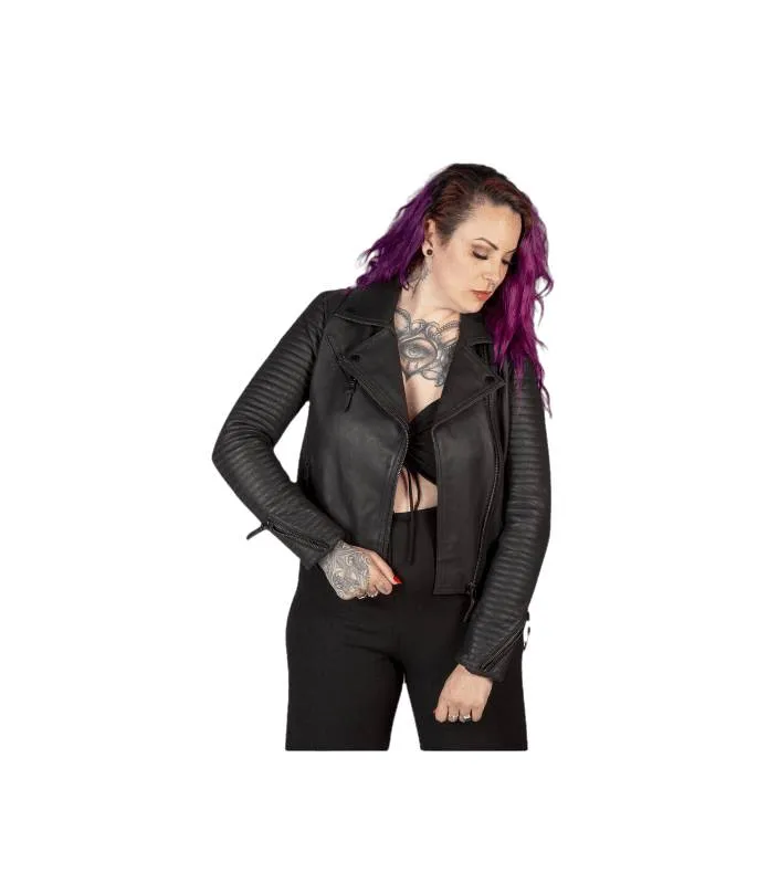 CHAQUETA PIEL NAPA MUJER CRUZADA NEGRA CREMALLERAS NEGRAS NEWROCK NRLWJ070S1