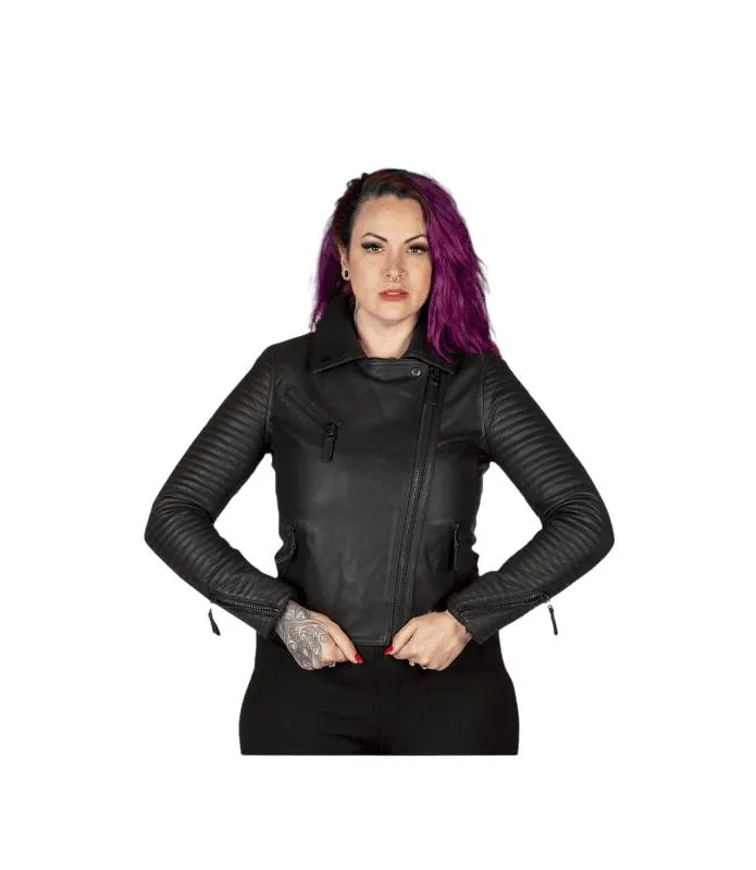 CHAQUETA PIEL NAPA MUJER CRUZADA NEGRA CREMALLERAS NEGRAS NEWROCK NRLWJ070S1