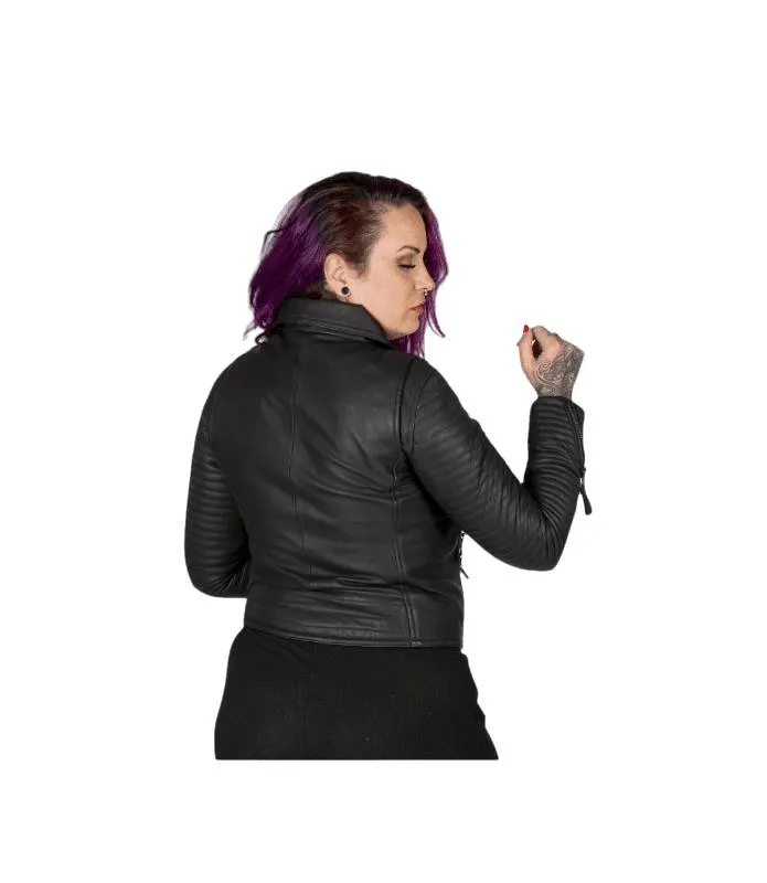 CHAQUETA PIEL NAPA MUJER CRUZADA NEGRA CREMALLERAS NEGRAS NEWROCK NRLWJ070S1