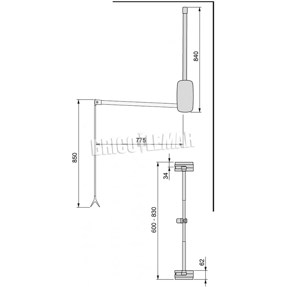 COLGADOR ABATIBLE PARA ARMARIO REGULABLE 600830MM HASTA 12 KG ACERO COLOR TITANIO EMUCA