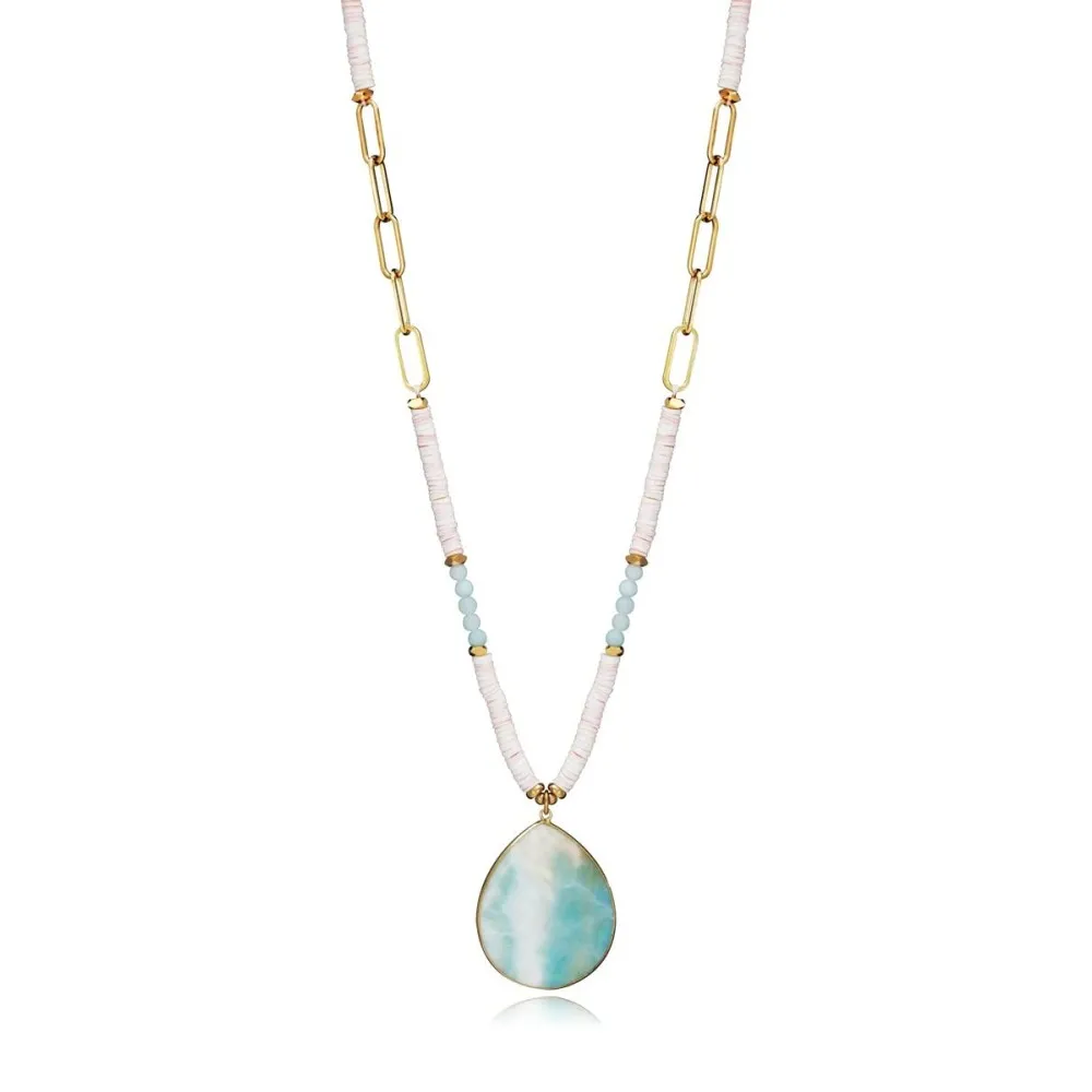 Collar largo Viceroy Fashion dorado con nácar y amazonita