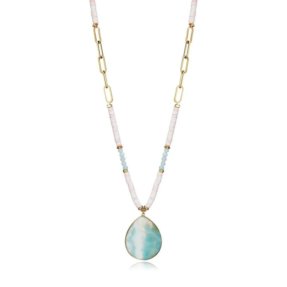 Collar largo Viceroy Fashion dorado con nácar y amazonita