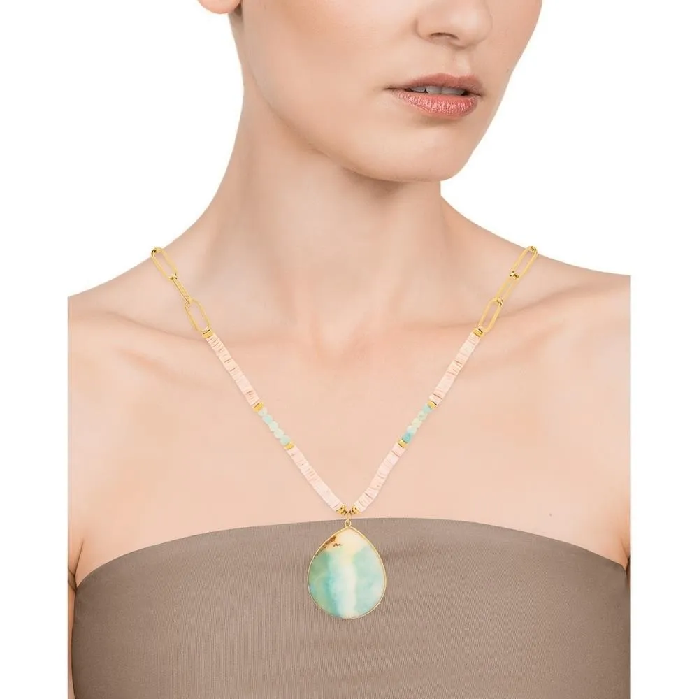 Collar largo Viceroy Fashion dorado con nácar y amazonita