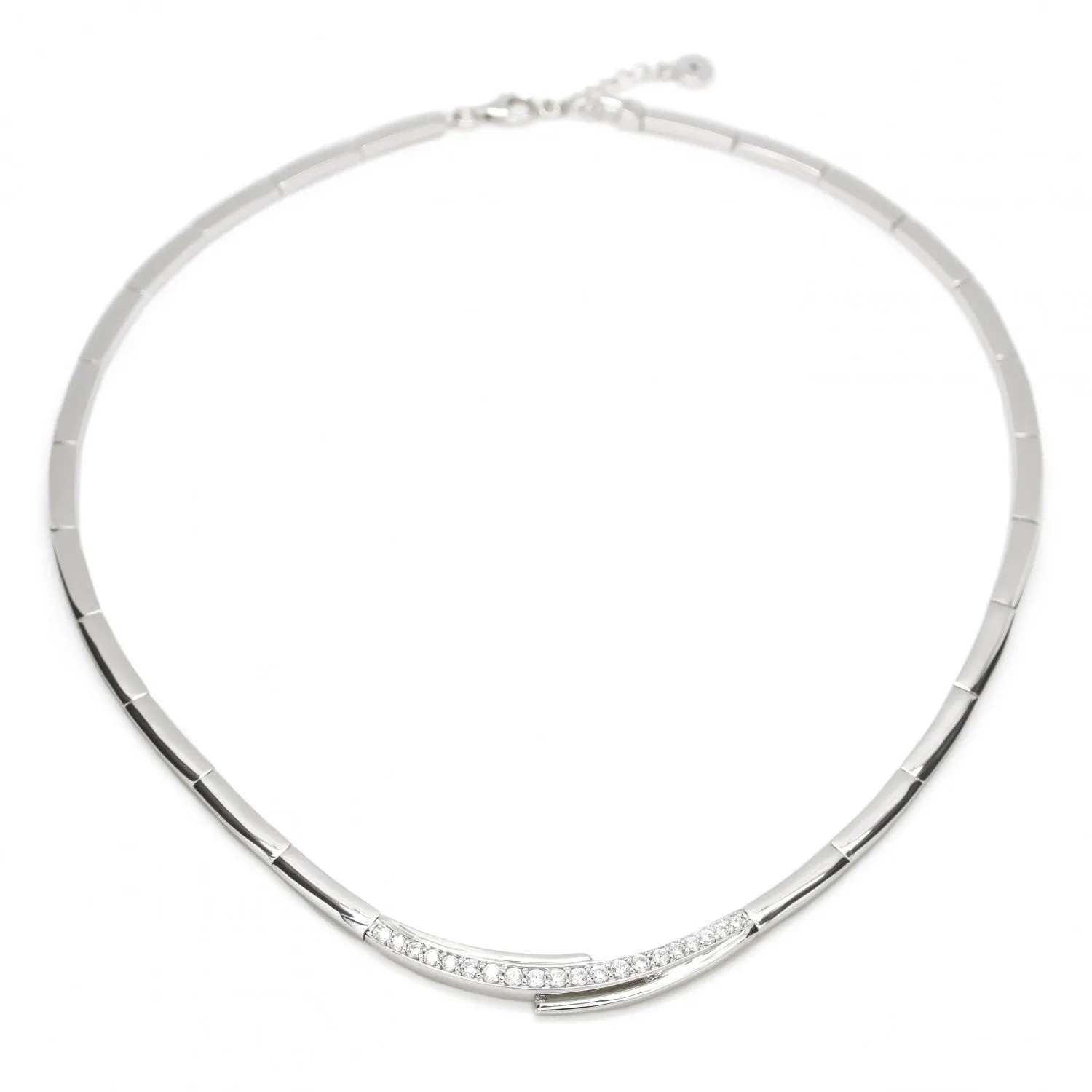 Collares fiesta de plata de bandas laterales inacabadas con detalle central de circonitas