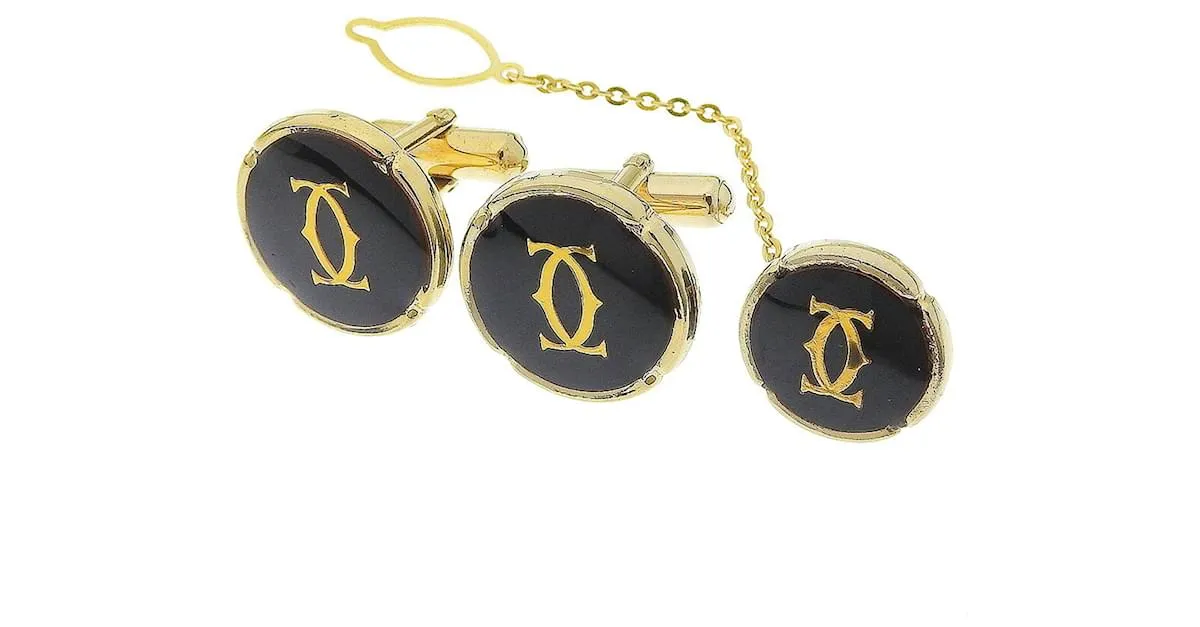Conjunto de Gemelos Cartier Negro y Oro Dorado 