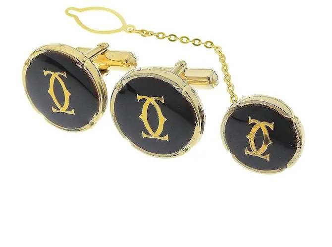 Conjunto de Gemelos Cartier Negro y Oro Dorado 