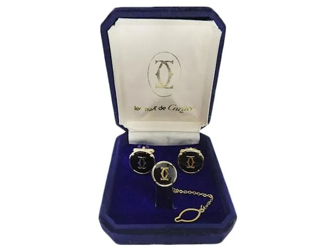 Conjunto de Gemelos Cartier Negro y Oro Dorado 