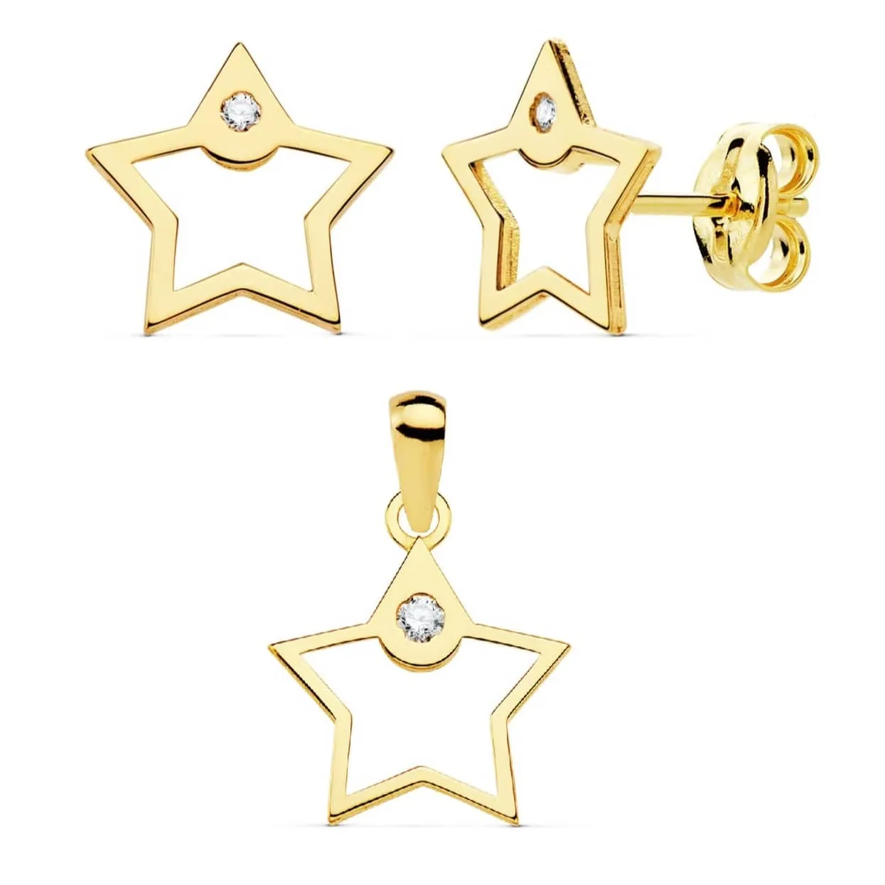 Conjunto oro 18k estrella calada
