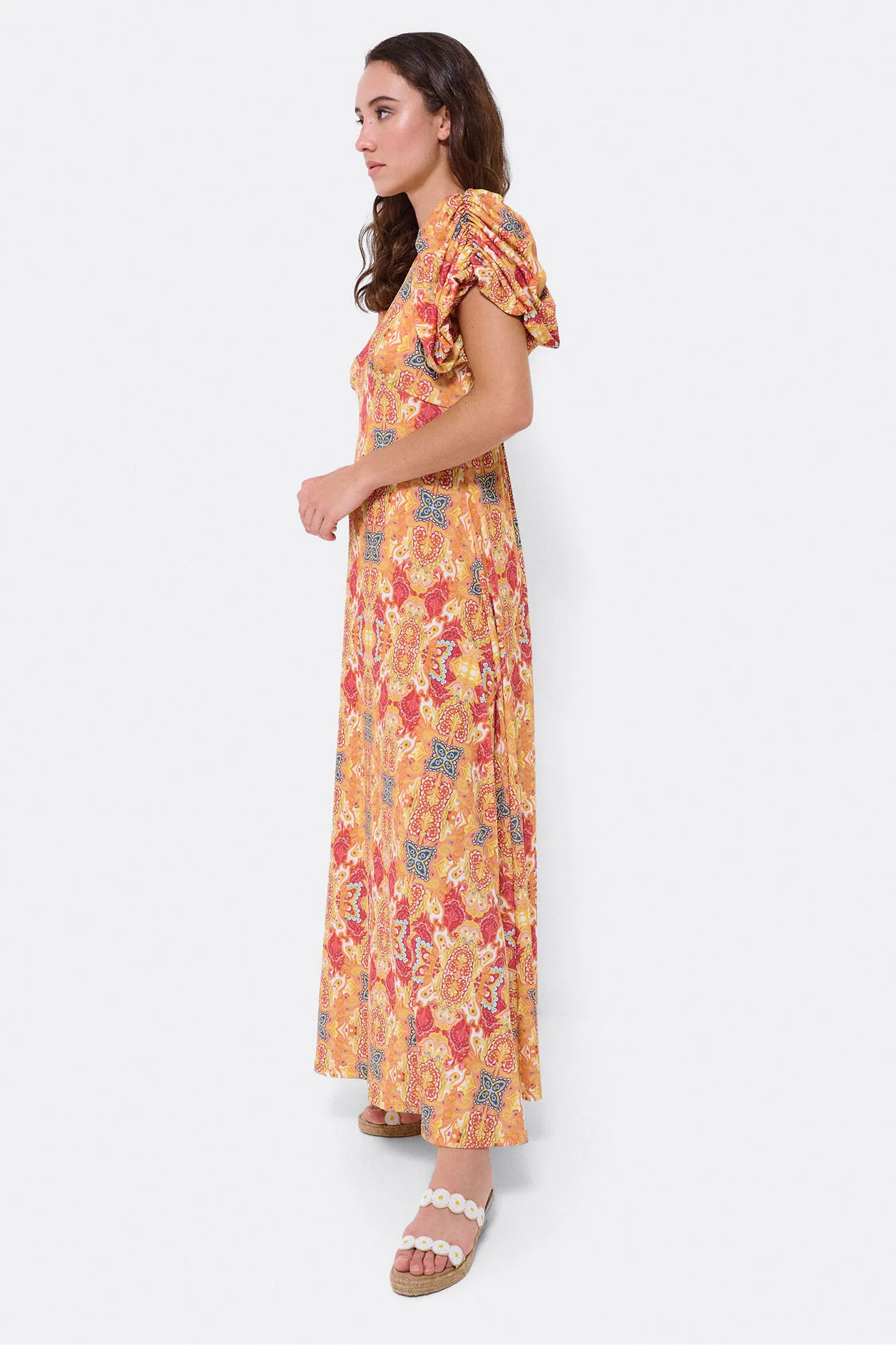 Cuplé Vestido manga abullonada punto estampado cachemira