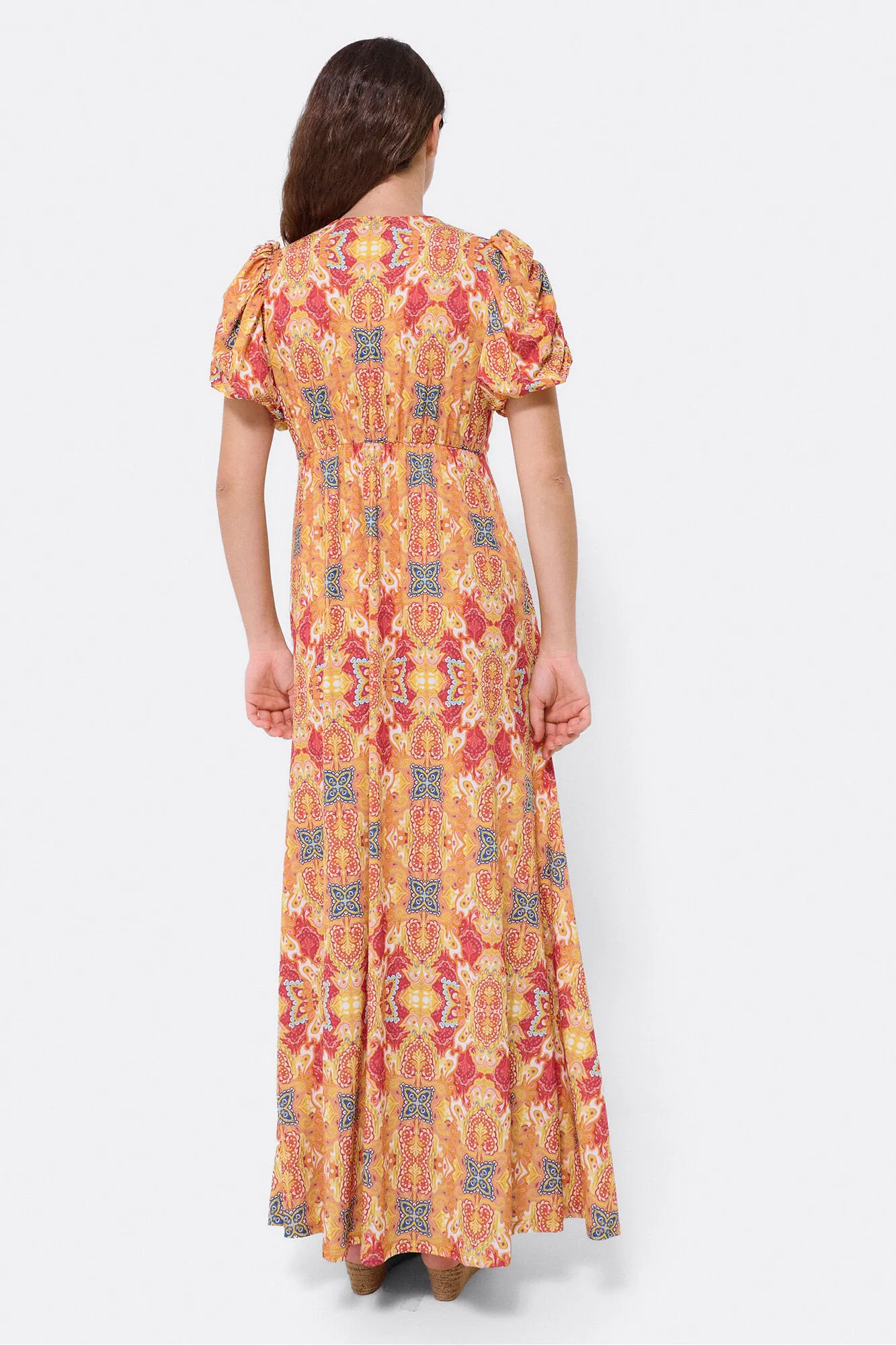 Cuplé Vestido manga abullonada punto estampado cachemira