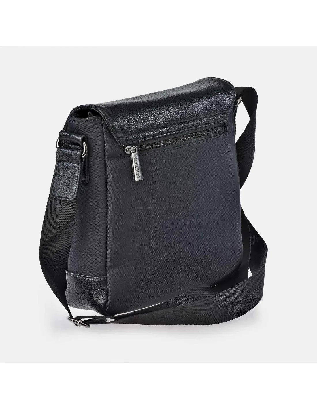 DAVILETTO  bolso bandolera grande con solapa para hombre en piel y nylon color negro