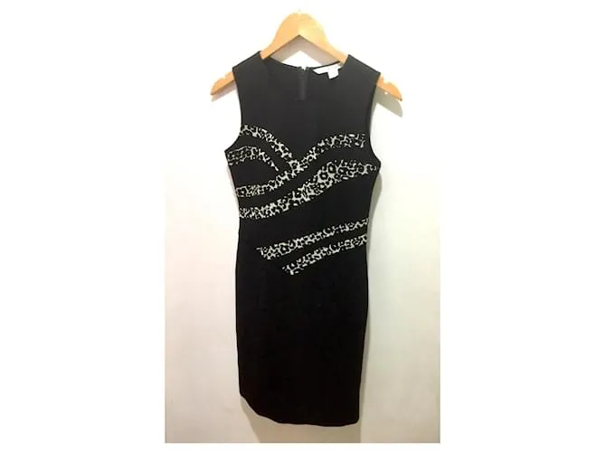 Diane Von Furstenberg Vestido DvF Marcia Negro Estampado de leopardo 