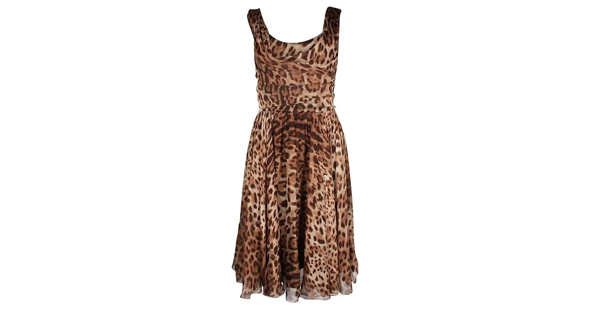 Dolce & Gabbana Vestido midi de seda con estampado de leopardo 