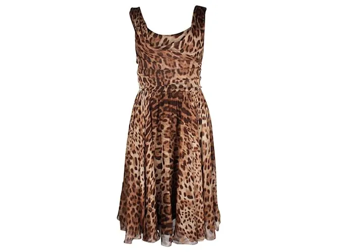 Dolce & Gabbana Vestido midi de seda con estampado de leopardo 
