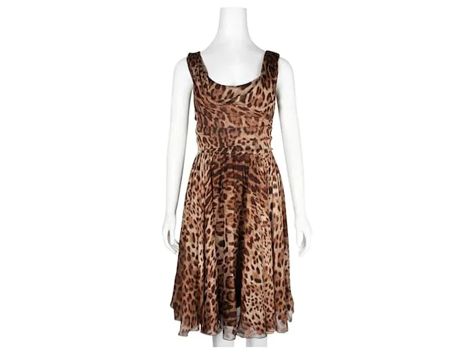 Dolce & Gabbana Vestido midi de seda con estampado de leopardo 