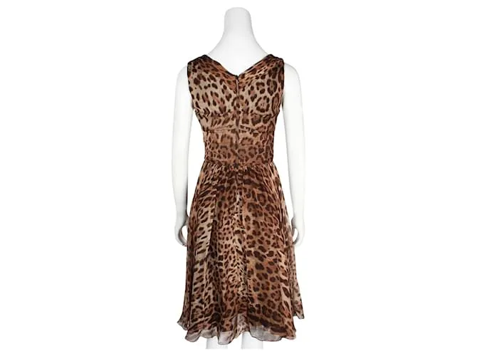 Dolce & Gabbana Vestido midi de seda con estampado de leopardo 