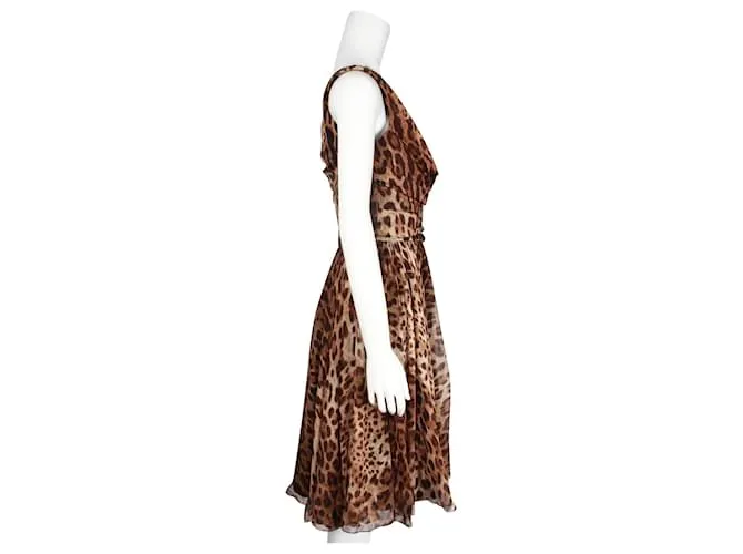 Dolce & Gabbana Vestido midi de seda con estampado de leopardo 